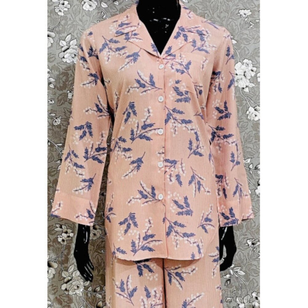 SoieRose Women’s Pajama Set – Linen in Pink and Blue Floral Print - SR1060 - Picture 2 of 6